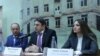 Armenia - Simon Babayan, center, and other leaders of the Chamber of Advocates at a news conference in Yerevan, May 21, 2024.