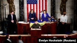 Президент України Володимир Зеленський під час виступу в Конгресі США. Вашингтон, 21 грудня 2022 року 