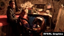 Armenia -- Children take cover in a basement in Akner, September 14, 2022.