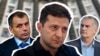 Коллаж: президент Володимир Зеленський (посередині) і двоє поточних керівників окупованого Росією Криму – Володимир Константинов (ліворуч) і Сергій Аксьонов (праворуч)