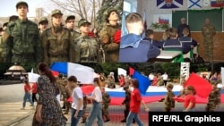 A kollázs képei azt mutatják, hogyan militarizálják az ukrán gyerekeket az oroszok által megszállt területeken.