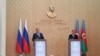Совместная пресс-конференция министра иностранных дел России Сергея Лаврова (слева) и министра иностранных дел Азербайджана Джейхуна Байрамова, Баку,11 мая 2021 г. 