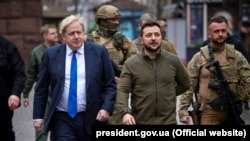 Прэзыдэнт Украіны Ўладзімер Зяленскі і прэм’ер-міністар Вялікай Брытаніі Борыс Джонсан у Кіеве, 9 красавіка 2022