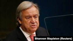 UN Secretary-General Antonio Guterres addresses the 72nd United Nations General Assembly at UN headquarters in New York on September 19.