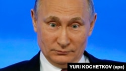 Президент Росії Володимир Путін на минулорічній підсумковій прес-конференції, яка тоді відбулась 23 грудня