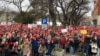Protest studenata i građana u Subotici na severu Srbije, 16. februar 2025. Masovne proteste u Srbiji zbog obrušavanja betonske nadstrešnice Železničke stanice u Novom Sadu i stradanja 15 ljudi, srpske vlasti nazivaju pokušajima "obojene revolucije" i rušenjem države.